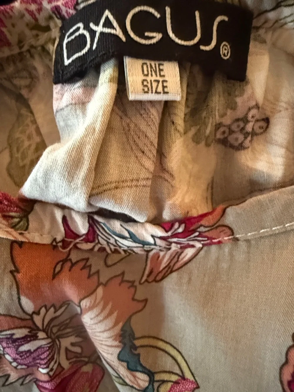 Bagus Floral Tiered Spaghetti Strap Sundress - Taupe with Pink/Teal Flowers - Picture 2 of 5